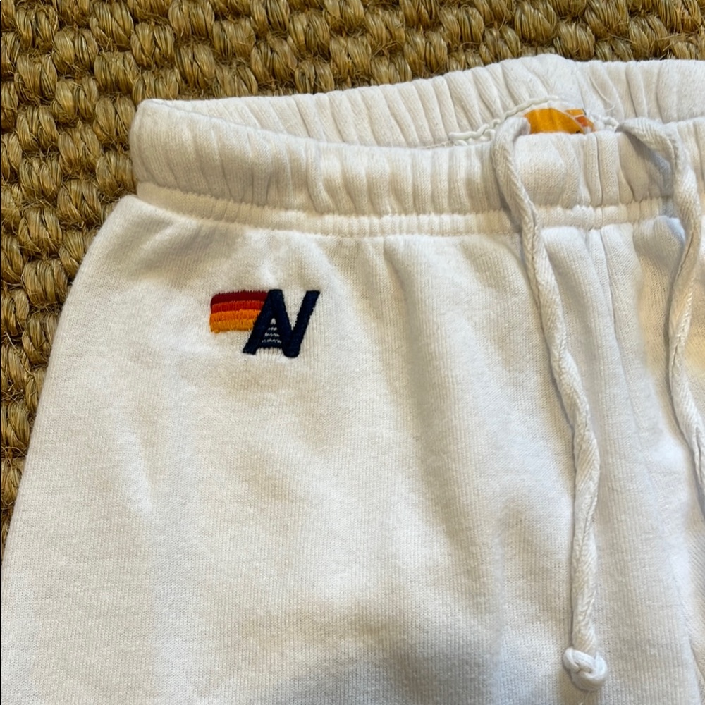 Aviator Nation White Track Joggers with Rainbow Side Stripes - Picture 2 of 2